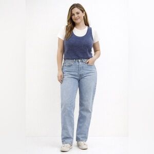 Lee Light Wash Mom Jeans – Size 14 Med – Elastic Waist – Vintage High Rise